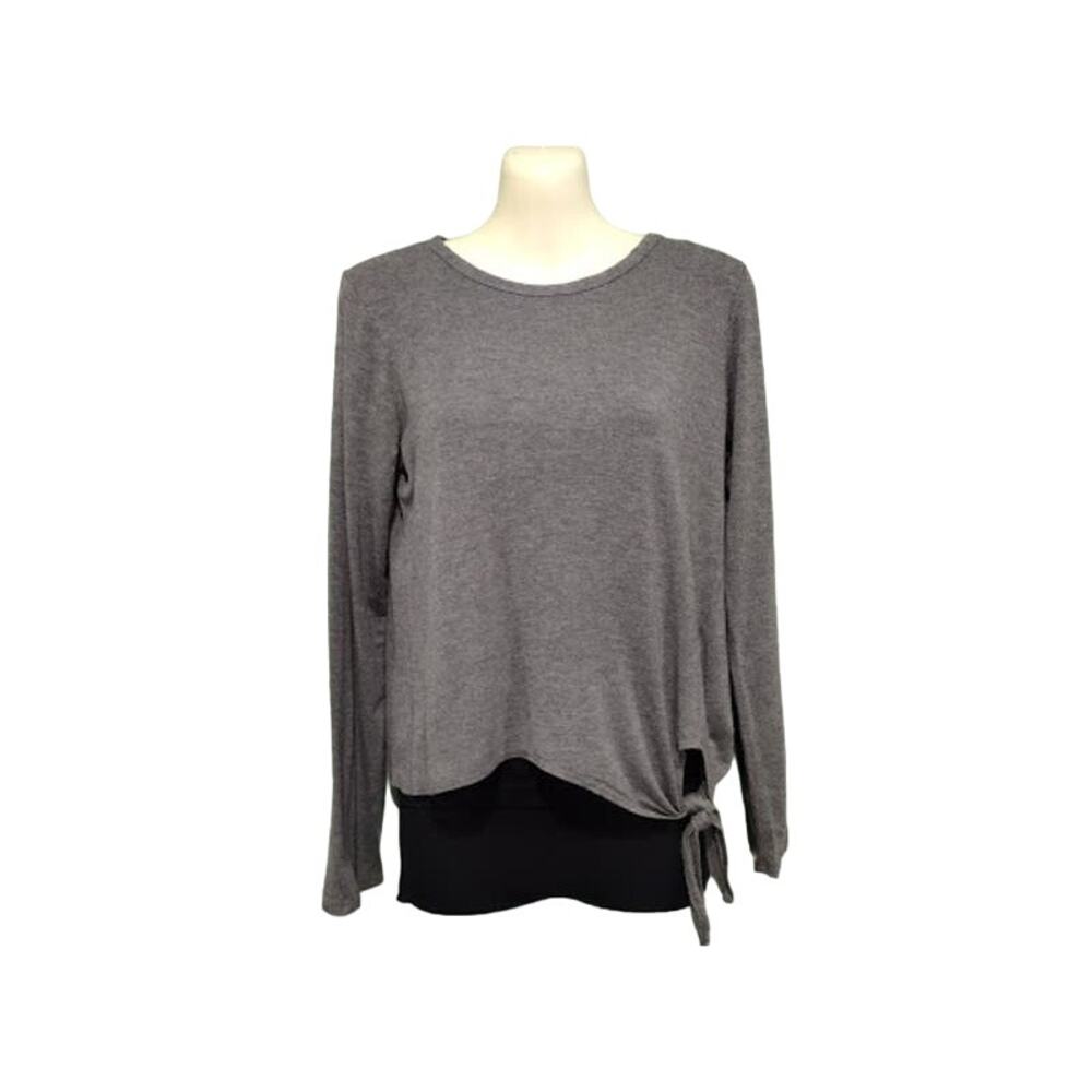 Olivia‎ Rae Long Sleeve Top with Bottom Tie, Gray, Size M